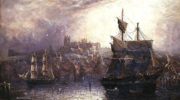Whitby Harbor (olje på lerret) av Richard Weatherill