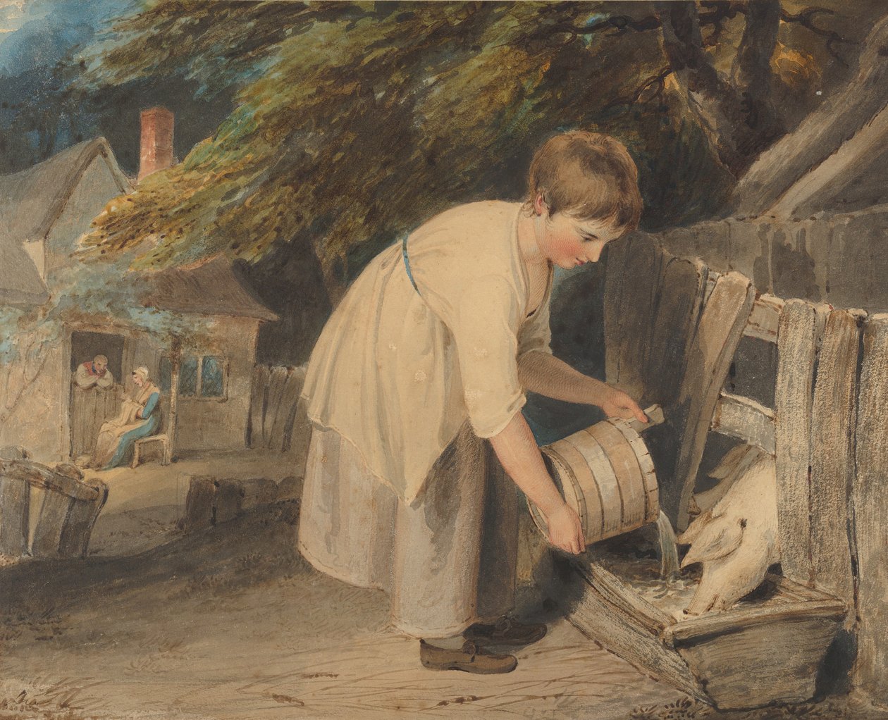 Jenter som mater griser, 1800. av Richard Westall