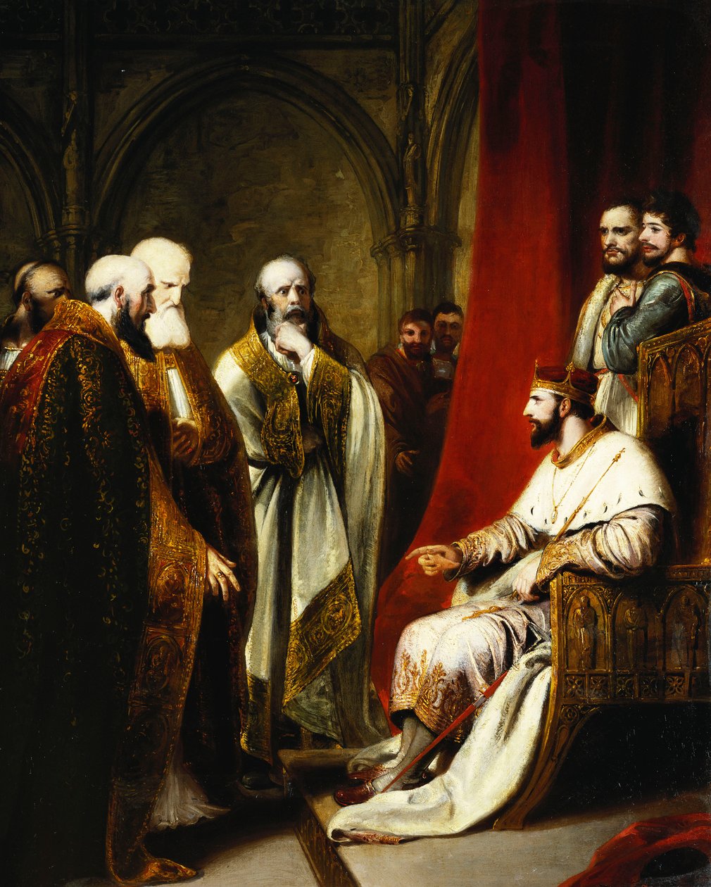 Henry III som svar til erkebiskopen av Canterbury og biskopene av Salisbury, Winchester og Carlisle, som krevde en reformasjon i staten, av Richard Westall