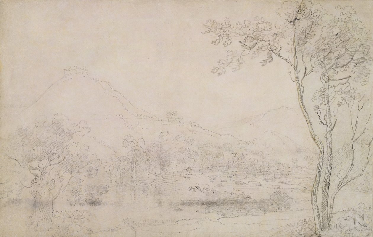 Castell Dinas Bran, Wales (grafitt og svart kritt på papir) av Richard Wilson
