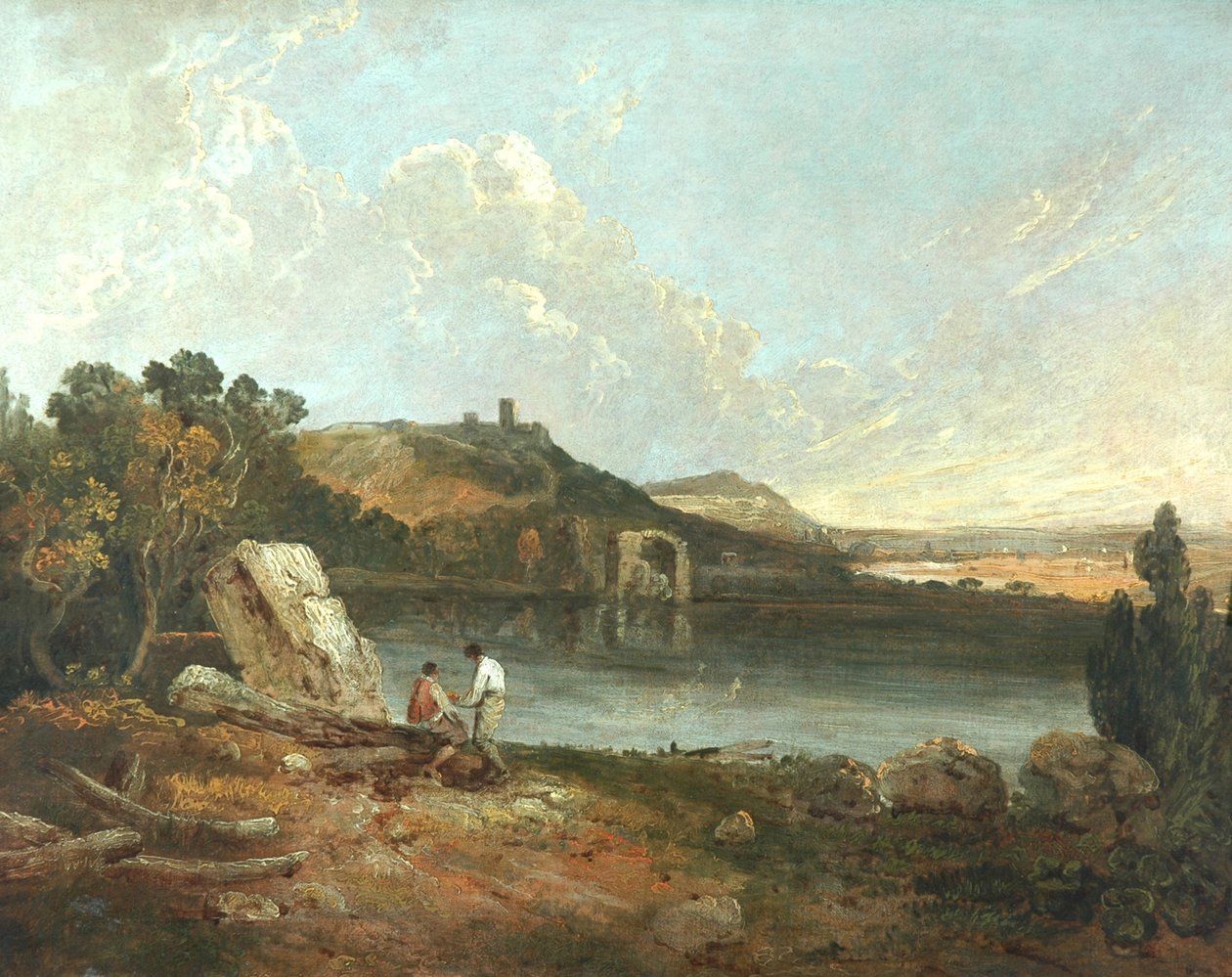 Italiensk innsjøscene (olje på lerret) av Richard Wilson