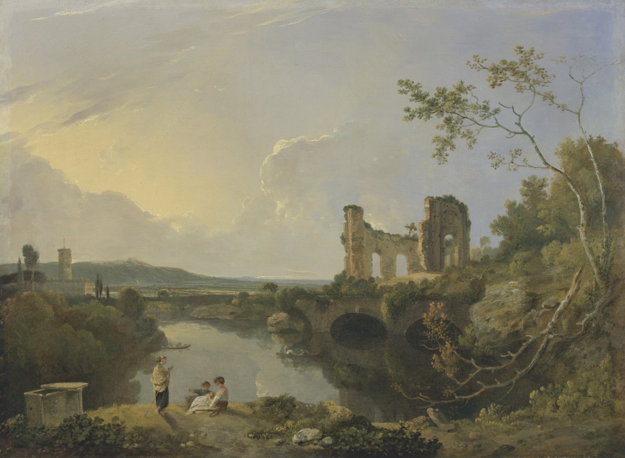 Italiensk landskap (morgen), ca. 1760-65 (olje på lerret) av Richard Wilson