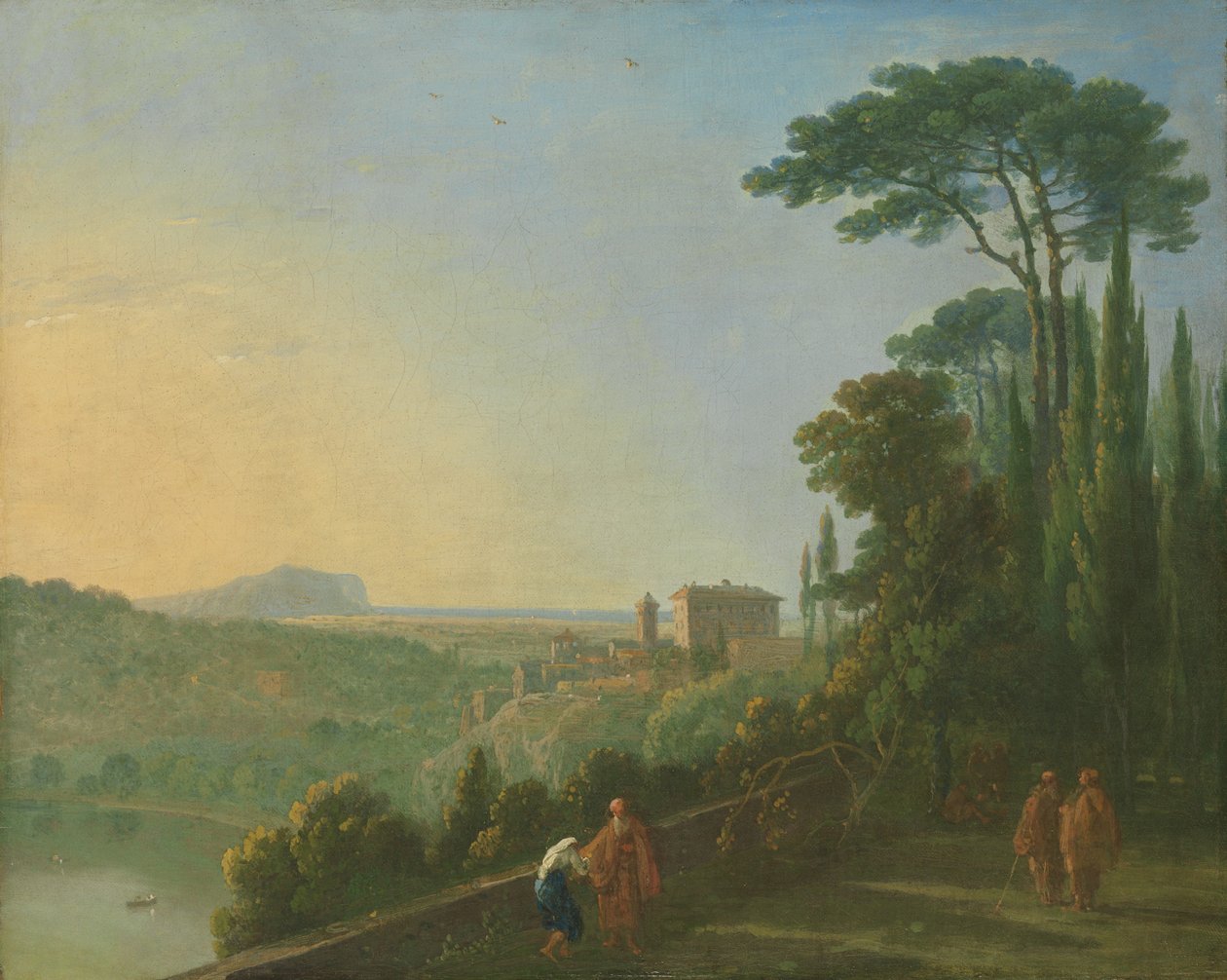 Lake Nemi og Genzano fra terrassen til Capuchin-klosteret, ca. 1756-57. av Richard Wilson