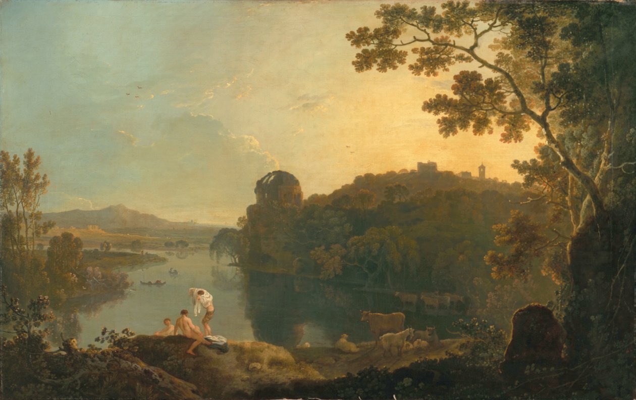 Elvescene: badende og storfe, ca. 1763-65 (olje på lerret) av Richard Wilson