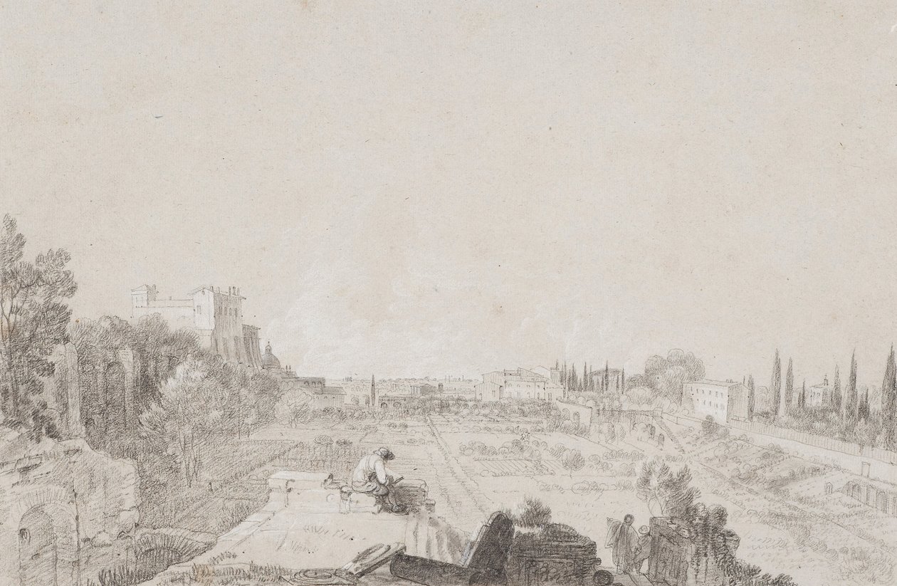 The Circus of Flora, Roma (blyant med hvit forhøyning på papir) av Richard Wilson