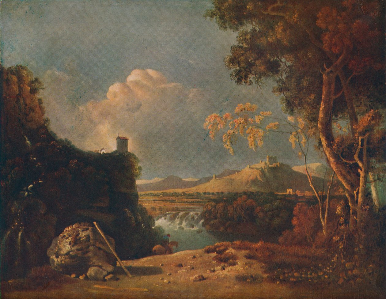 Den hvite munken - IV italiensk landskap, med hvit munk, c1752 av Richard Wilson