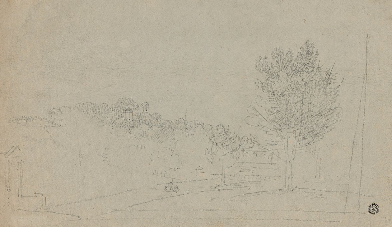 Utsikt over Wilson House and Gardens (recto); Utsikt over Wilson House and Gardens (verso) av Richard Wilson