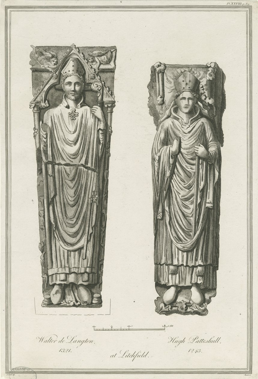 Lichfield Cathedral - Effigies of Walter de Langton and Hugh de Patteshull: gravering, nd [1748-1817] (trykk) av Richard Woollett Basire