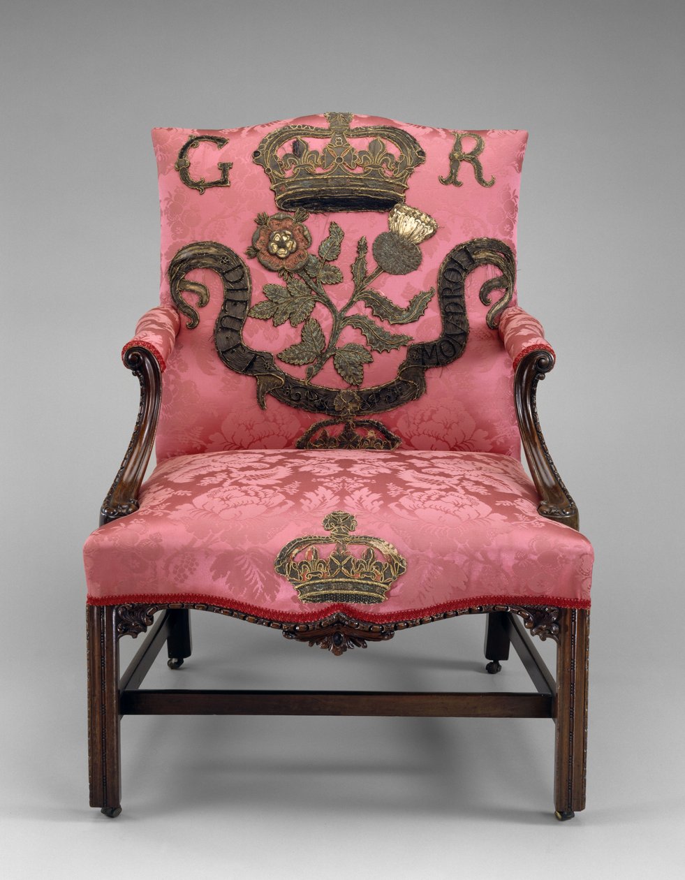 Lenestol, ca. 1750 (mahogni og møbeltrekk) av Richard and Elwick Edward (attr. to) Wright