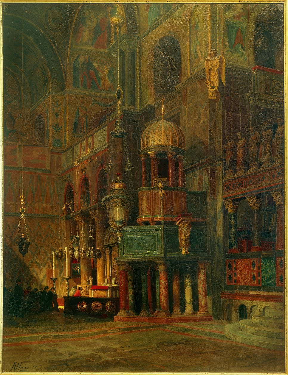 Venezia, S.Marco, innvendig, tverrarm / maleri av R. von Hagn av Richard von Hagn