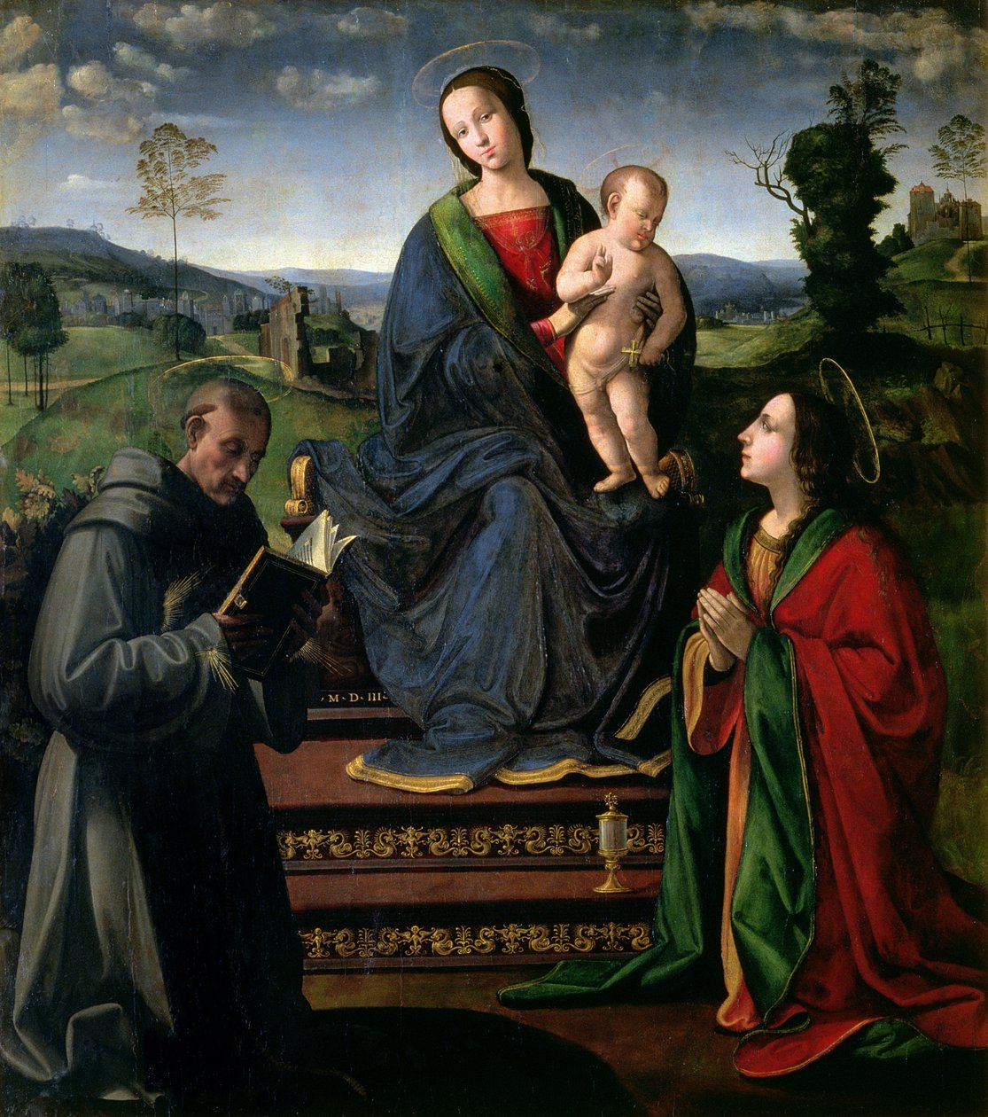 Madonna og barn med St. Frans av Assisi og St. Maria Magdalena, 1503 av Ridolfo , Il Ghirlandaio