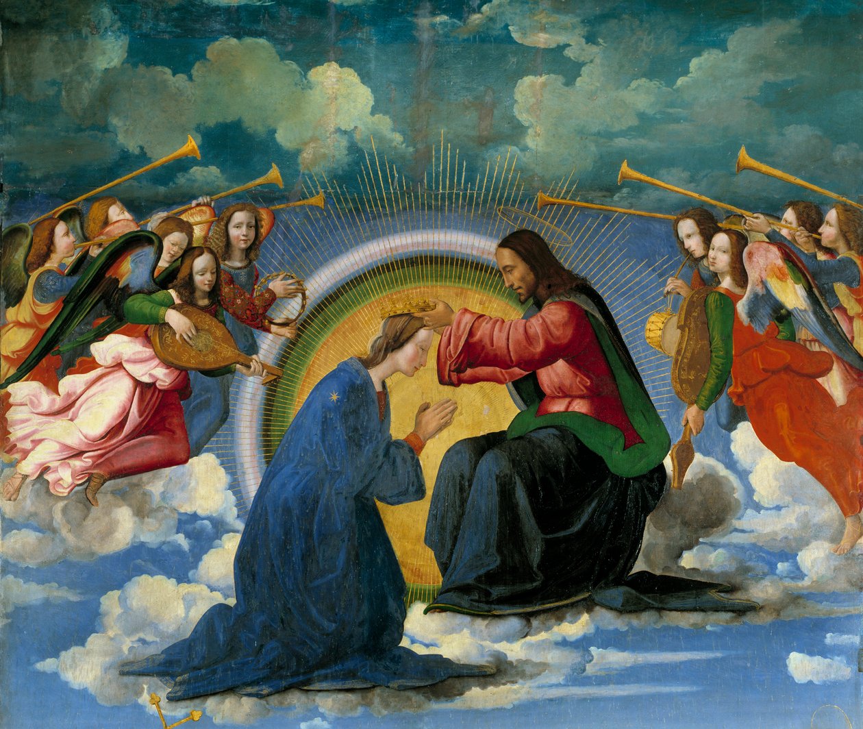 Jomfruens kroning, 9detalj) 1500-tallet (maleri) av Ridolfo Il  Ghirlandaio