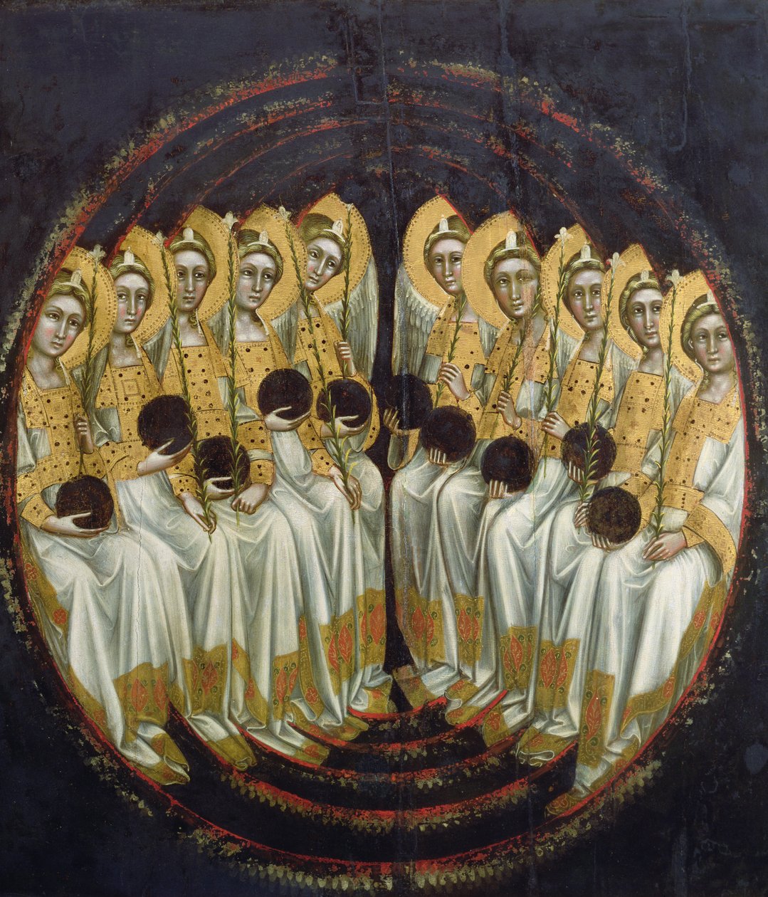 Sittende engler med kuler i hendene, ca. 1348-54 av Ridolfo di Arpo Guariento