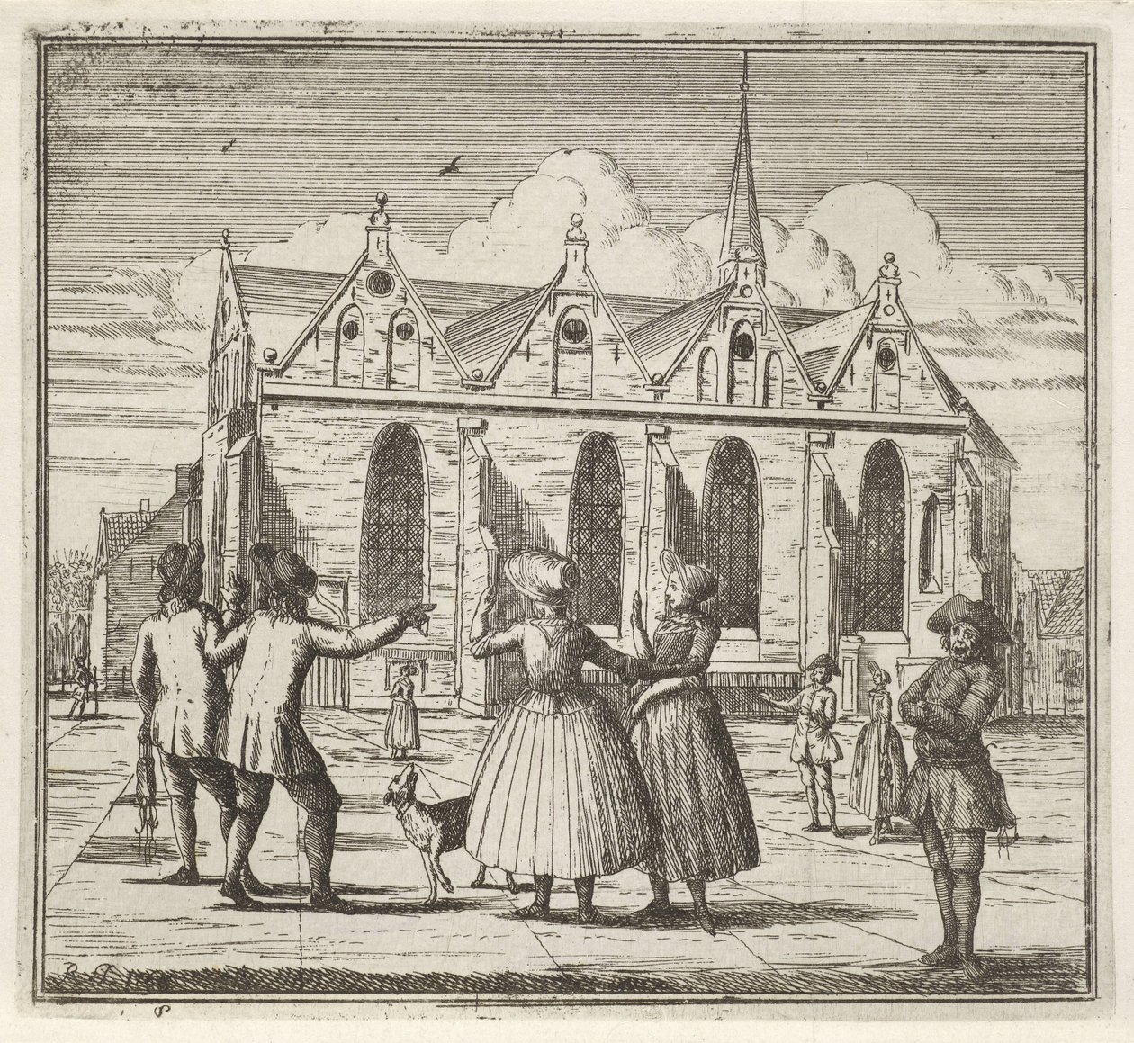 Menn og kvinner på et torg nær Grote Kerk i Leeuwarden Vinteren. (serietittel) Vinterscener (serietittel) av Rienk Jelgerhuis