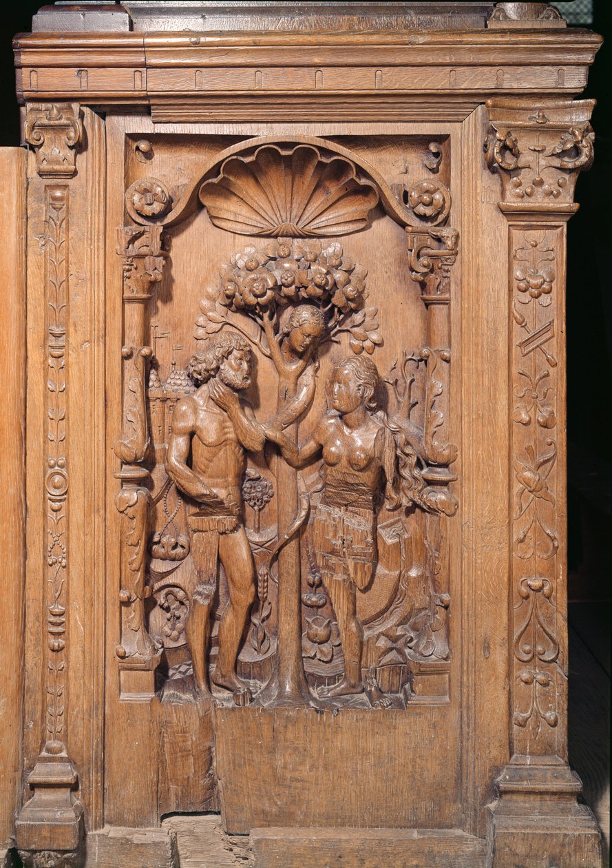 Adam og Eva, fra en korstall, 1526 (tre) av Rigoley Brothers