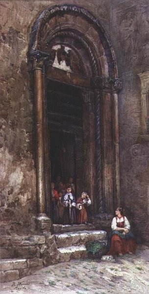 Sidedøren til kirken Santa Guiliana ved Aquila degli Abruzzi av Rinaldo Werner