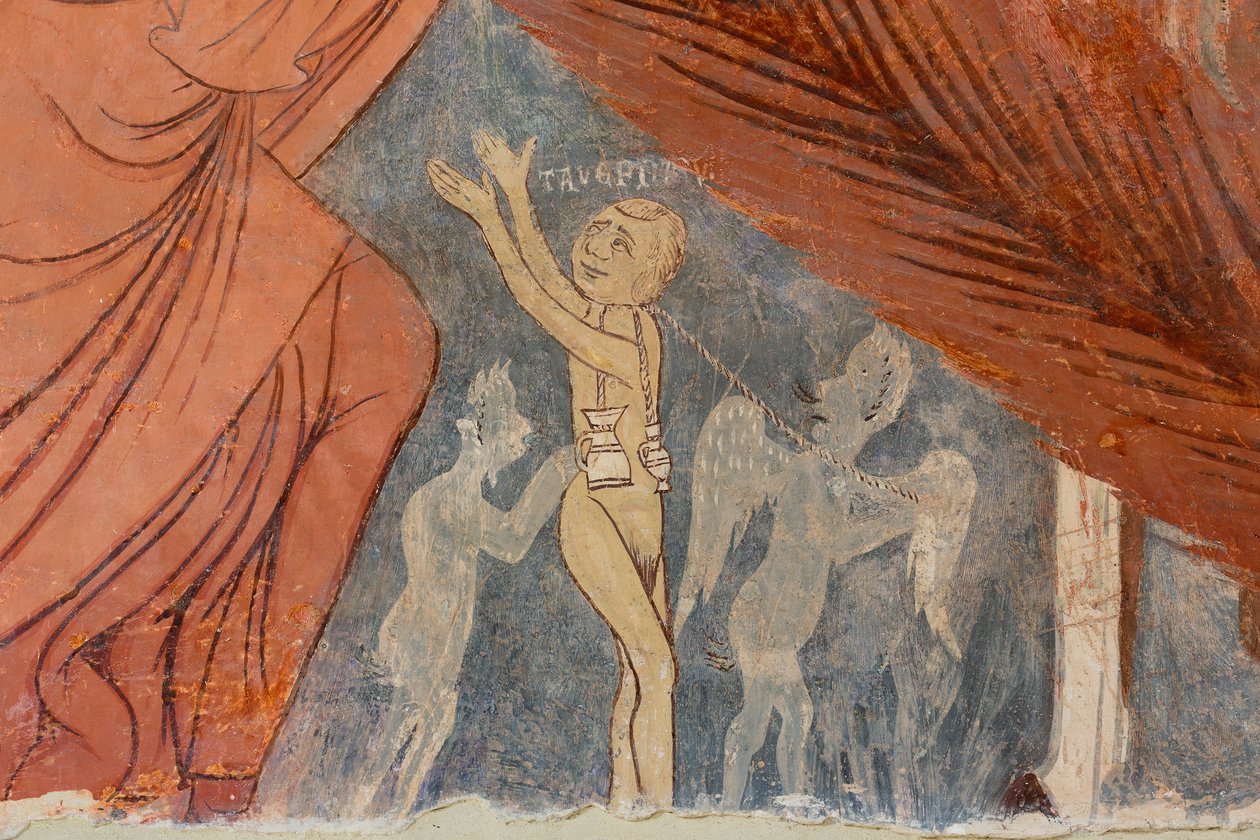 Dommedag, detalj, quot;Kjetternequot;, 1200-tallet (ferskt) av Rinaldo da Taranto