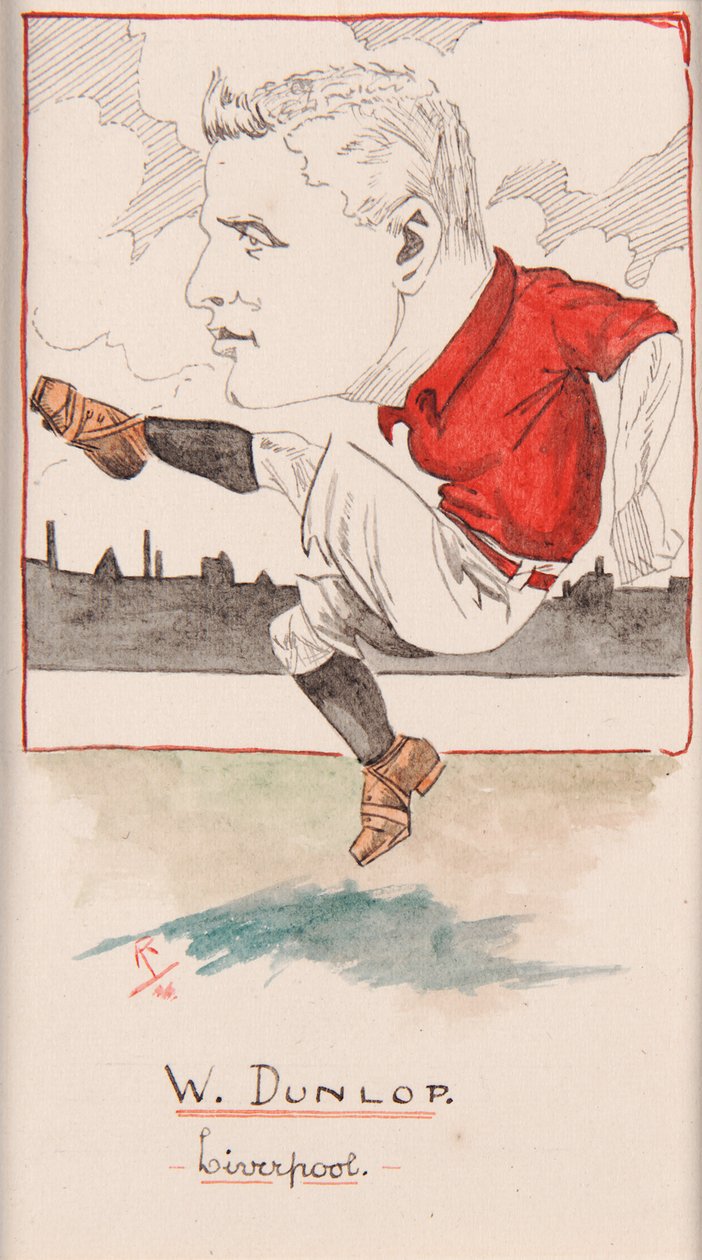 Billy Dunlop, Liverpool, tegning for et sett med sigarettkort, 1907 (penn og blekk på kort) av Rip