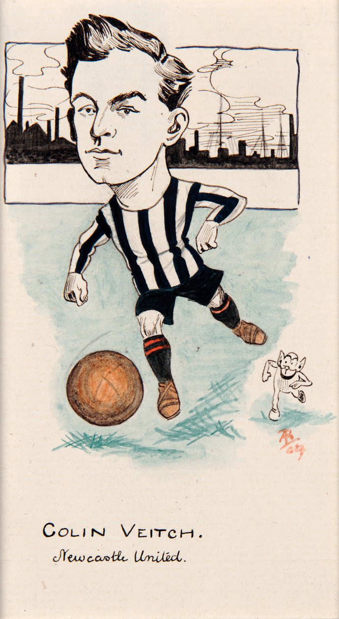 Colin Veitch, Newcastle United, tegning for et sett med sigarettkort, 1907 (penn og blekk på kort) av Rip