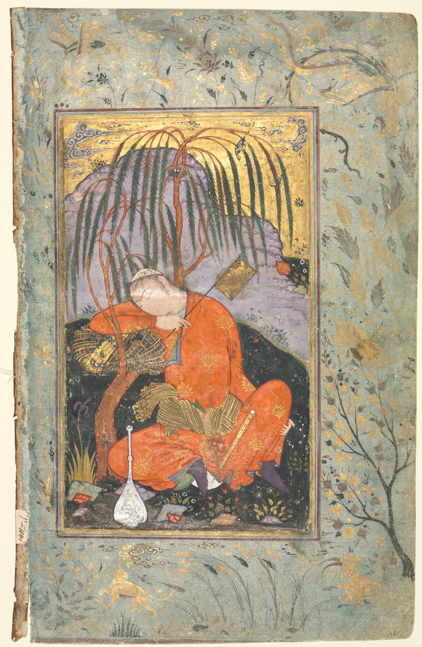 Sleeping Youth verso, illustrasjon fra et enkeltsidemanuskript, tidlig på 1600-tallet. av Riza yi Abbasi