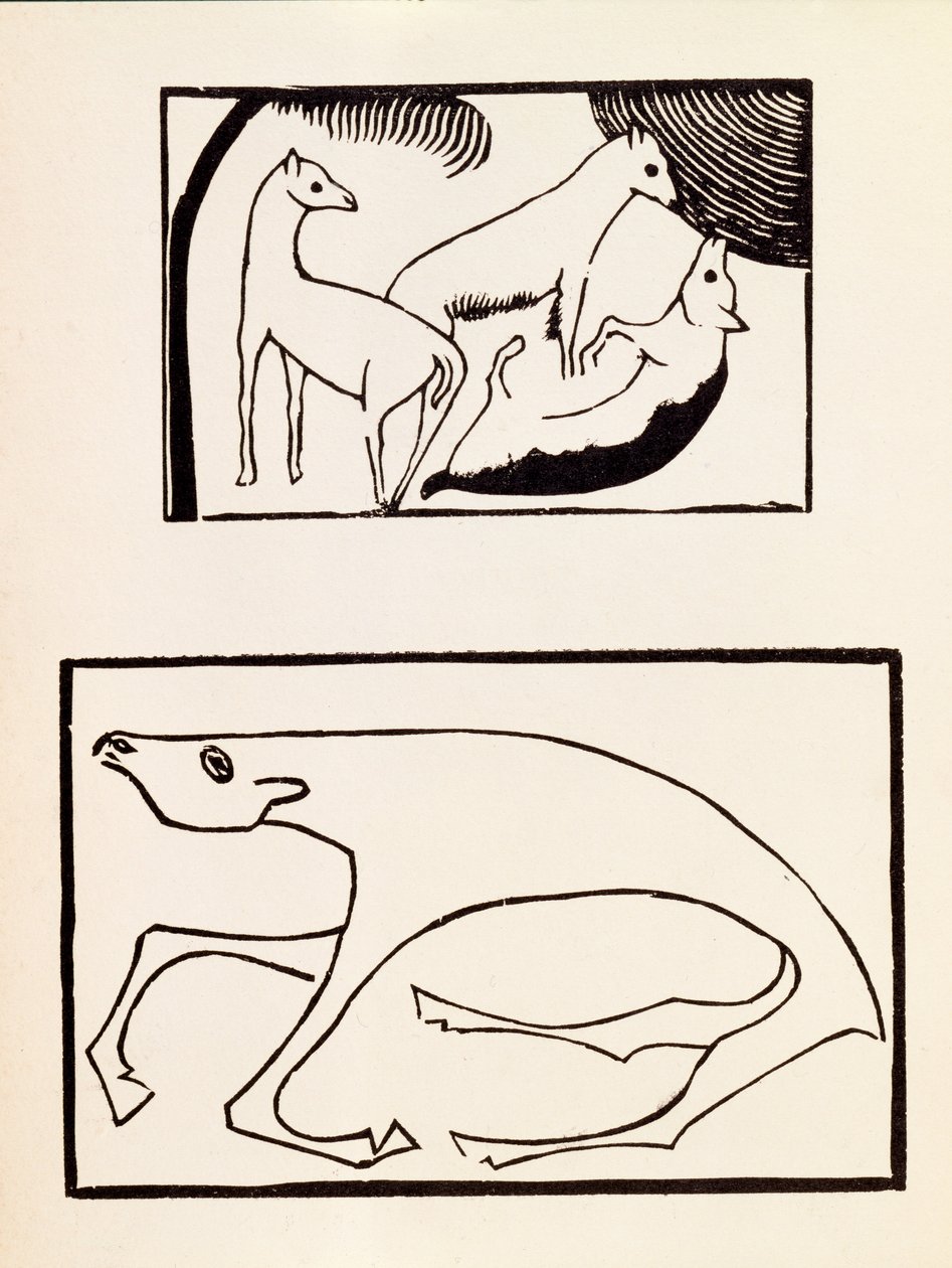 The Animals, illustrasjon fra et bind som inneholder tresnitt av syv kunstnere, utgitt av Omega Workshops Ltd, London, tresnitt fra 1918 av Roald Kristian