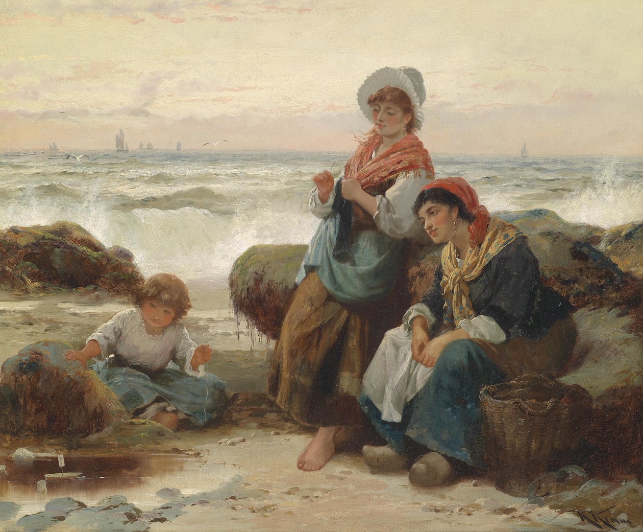 Fiskekvinner med barn på kysten av Robert Kemm