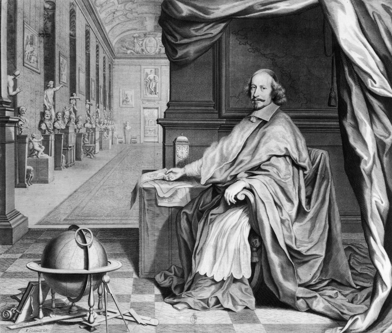 Portrett av kardinal Mazarin (1602-61) i hans palass, ca. 1658-60 av Robert Nanteuil