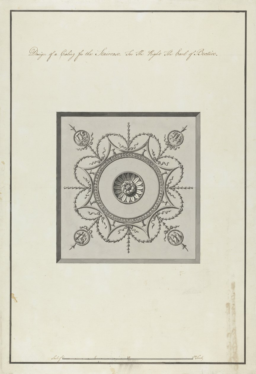 Design for taket på trappen, Headfort House, 1771-75 (penn og svart blekk med grå og svart vask på papir) av Robert Adam