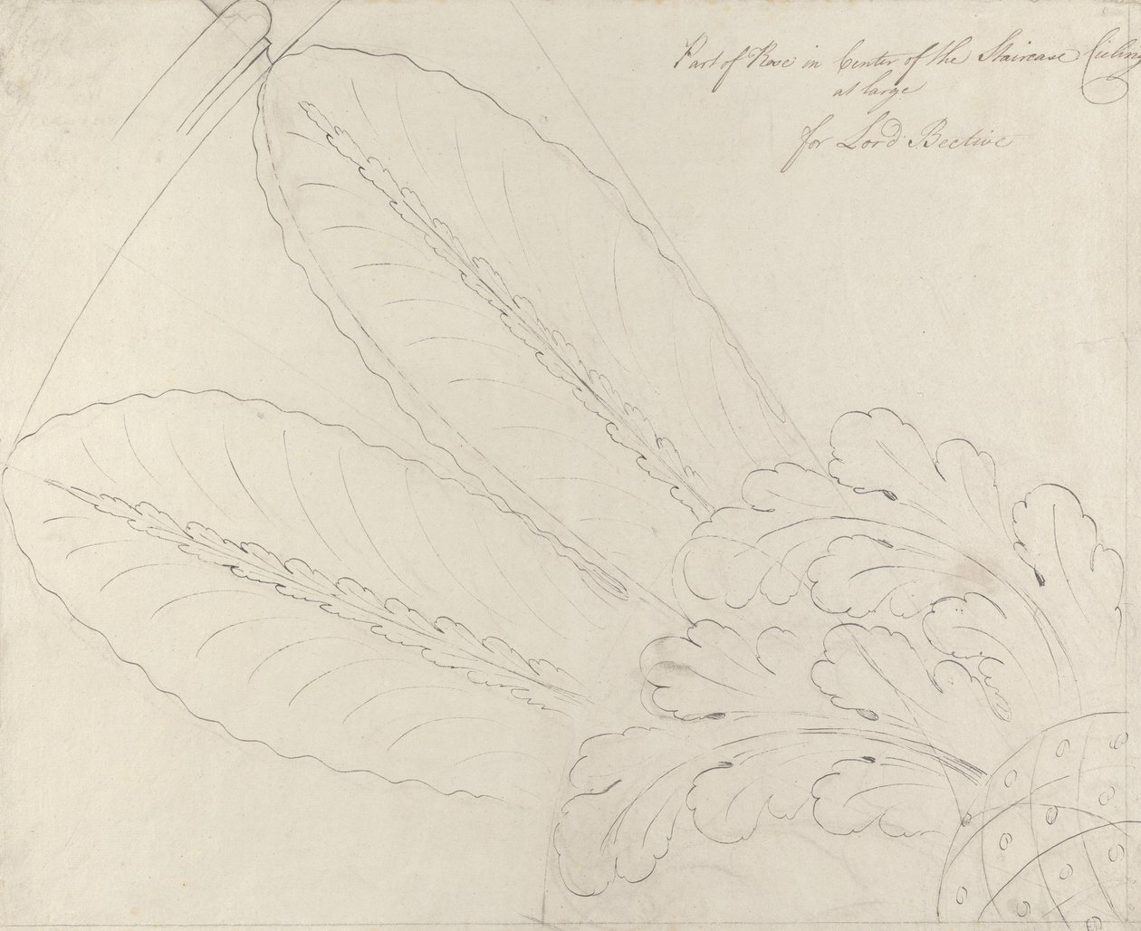 Design for takrosa på trappen, Headfort House, 1772 (penn & svart blekk og grafitt på lerret) av Robert Adam