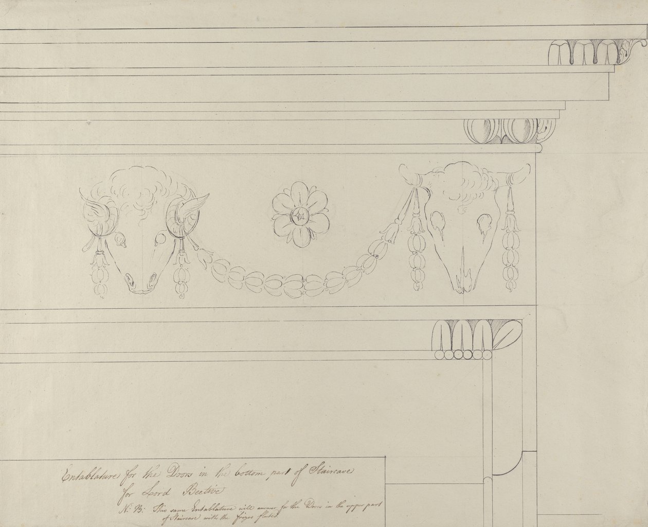 Design for trappentablaturen, Headfort House (penn og svart blekk med grafitt på lagt papir) av Robert Adam