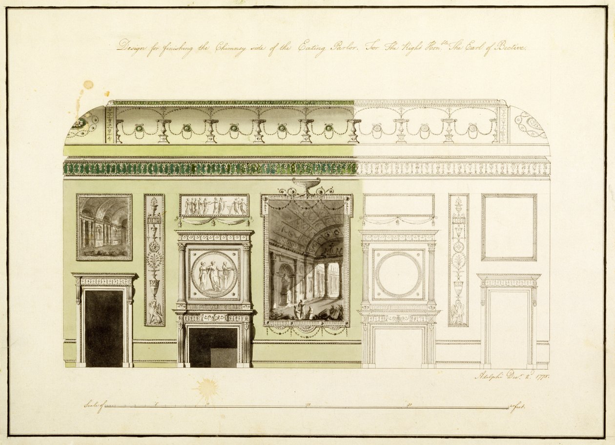 Headfort House, Eating Parlor, Chimney Piece, 1775 (wc, penn og blekk på papir) av Robert Adam