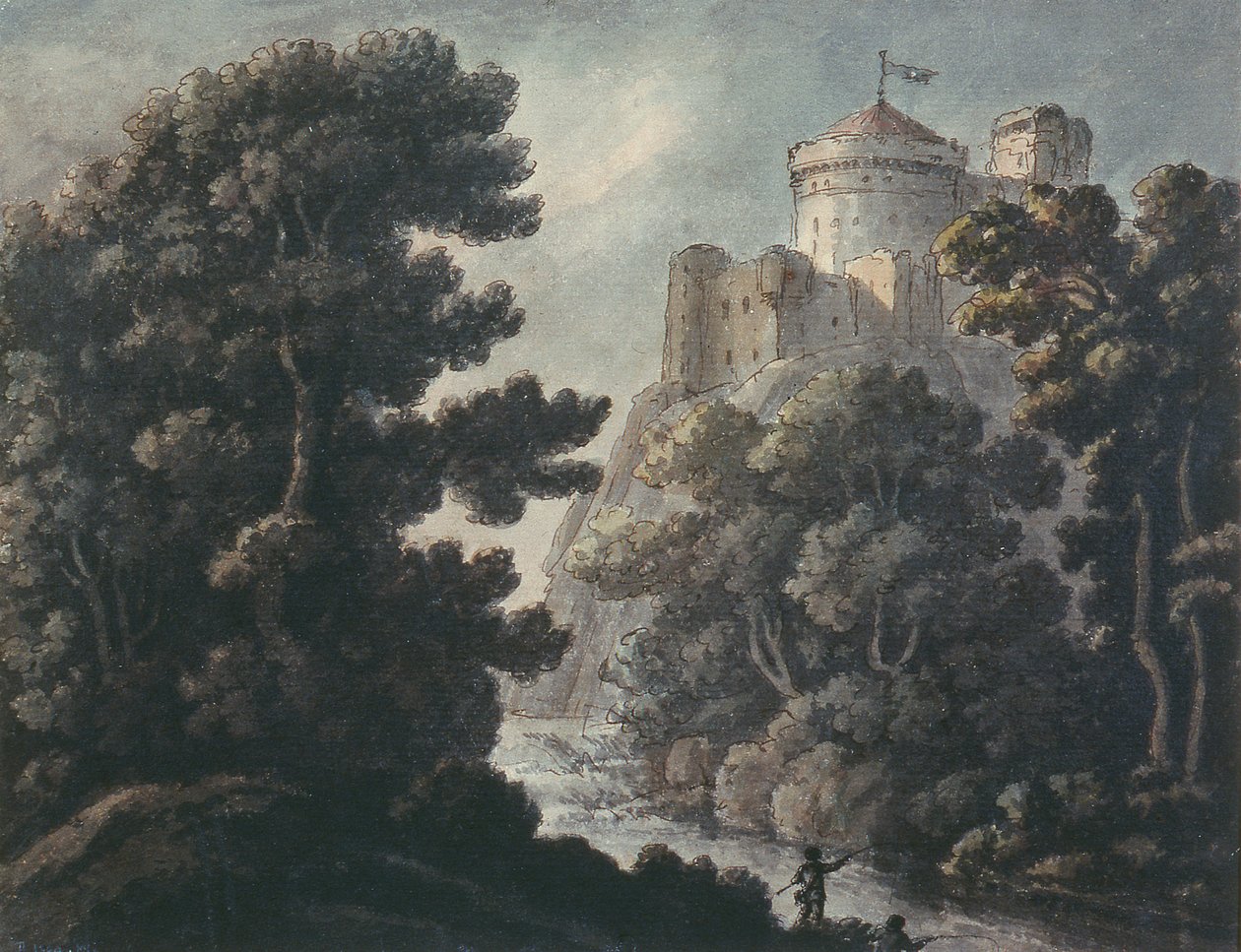 Landskap med slott på en stein av Robert Adam
