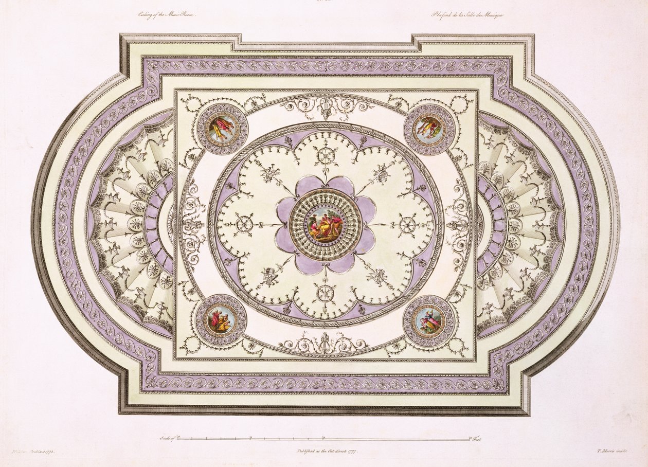 The Ceiling of the Music Room, fra Works in Architecture, bind II, 1779 (trykk) av Robert Adam