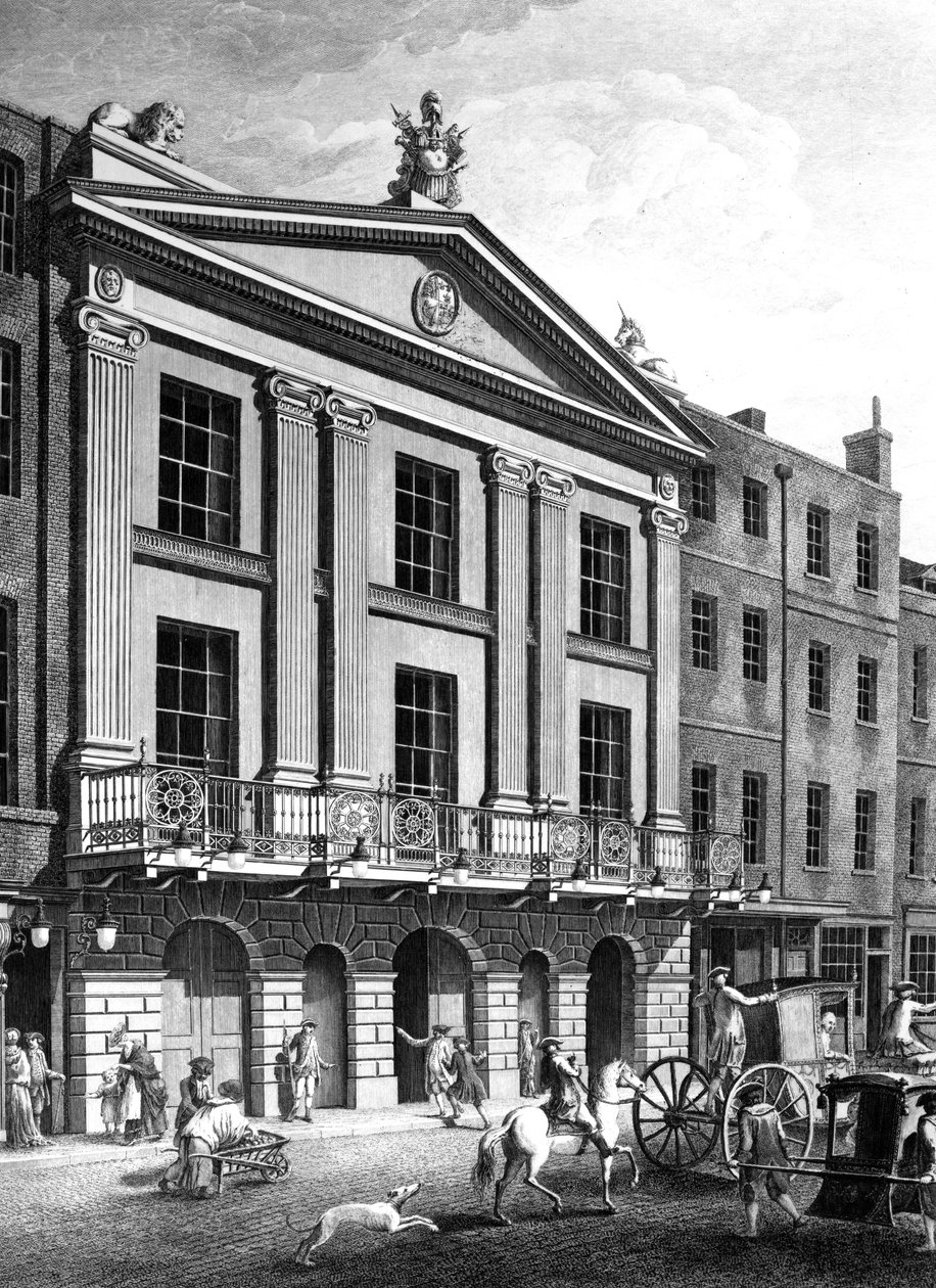 The Theatre Royal, Drury Lane, gravert av Patrick Begbie, 1776 av Robert Adam