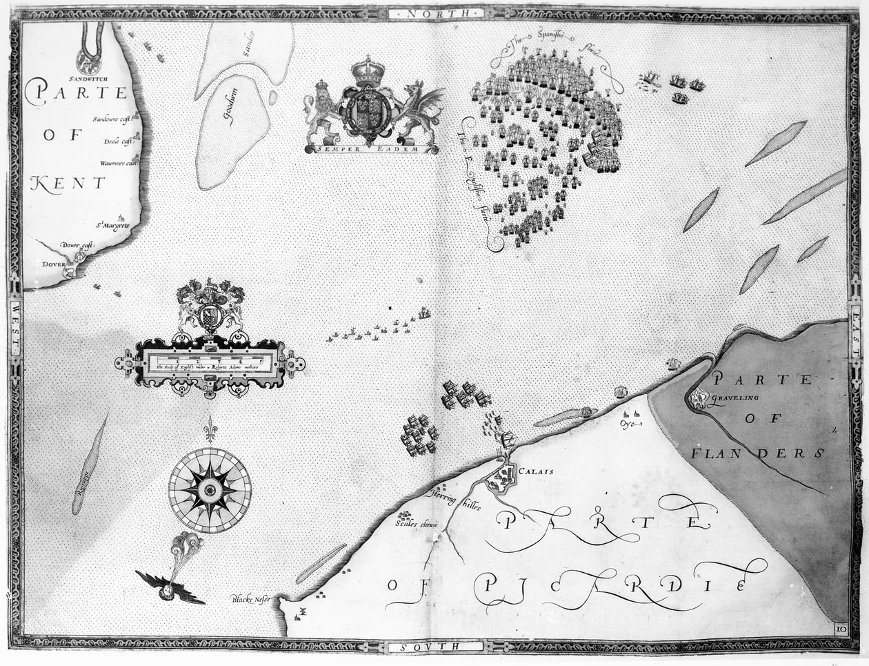 Kart nr. 10 som viser ruten til Armada-flåten, gravert av Augustine Ryther, 1588 av Robert Adams