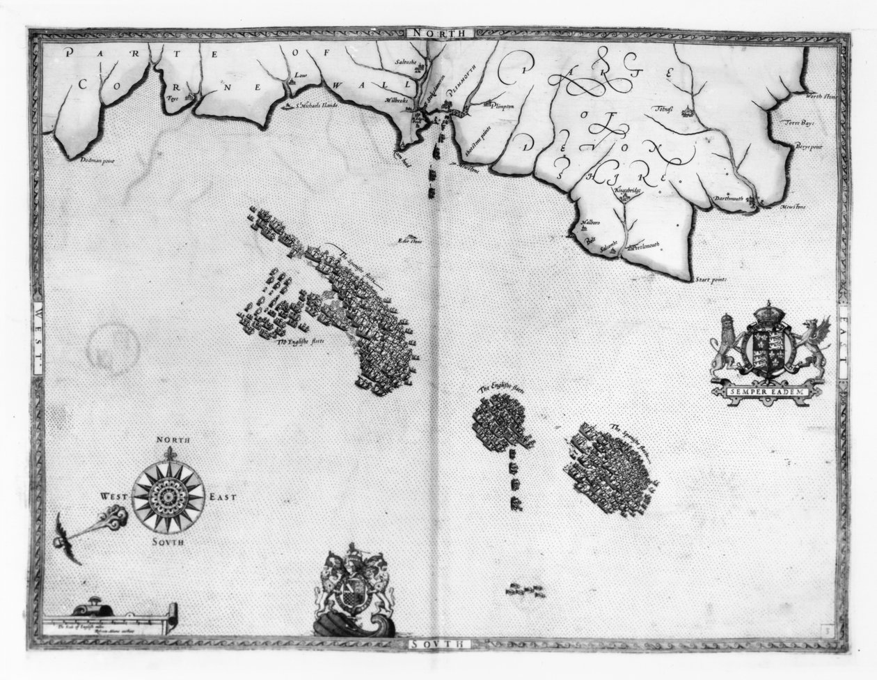 Kart nr. 3 som viser ruten til Armada-flåten, gravert av Augustine Ryther, 1588 av Robert Adams