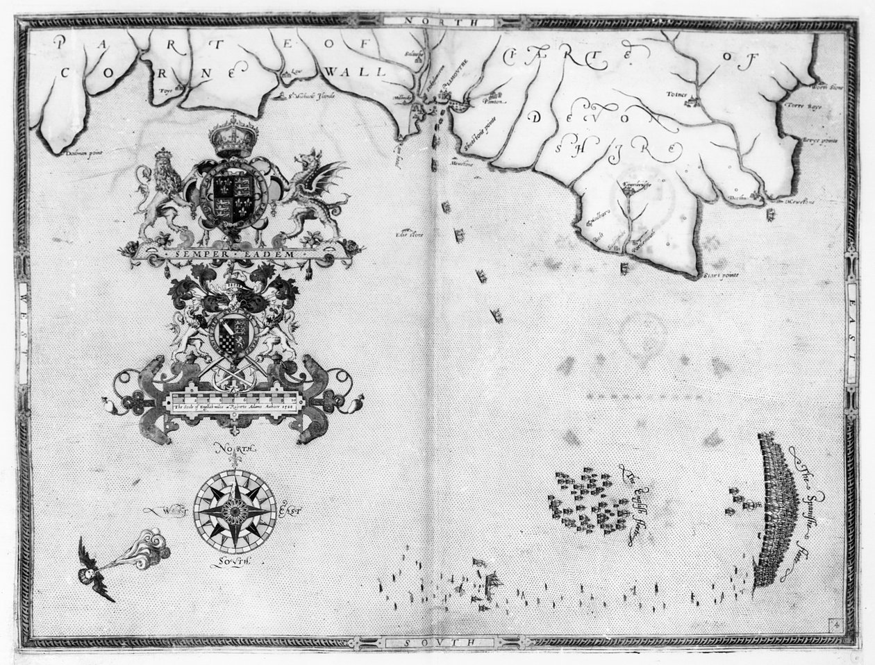Kart nr. 4 som viser ruten til Armada-flåten, gravert av Augustine Ryther; 1588 av Robert Adams
