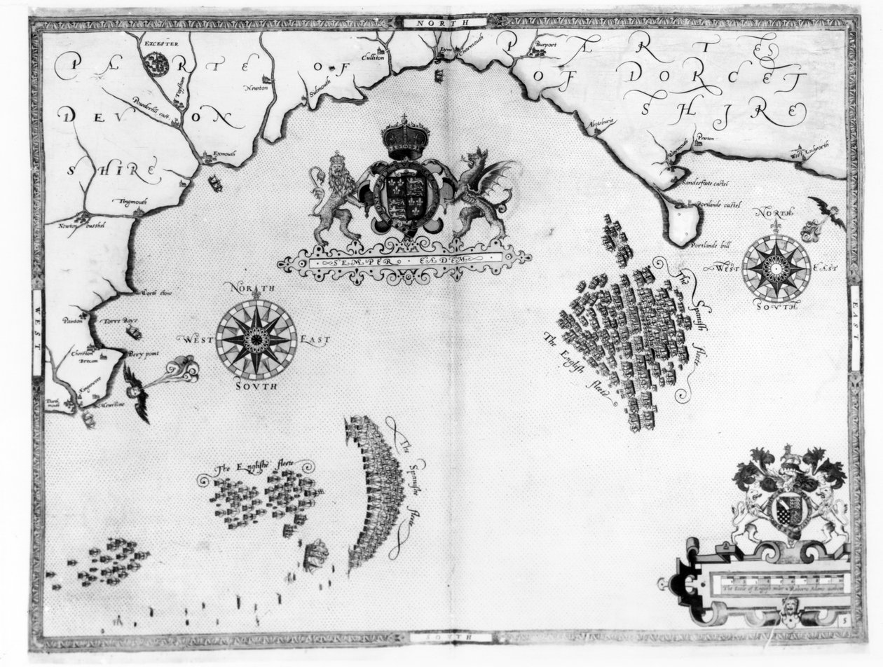 Kart nr. 5 som viser ruten til Armada-flåten, gravert av Augustine Ryther, 1588 av Robert Adams