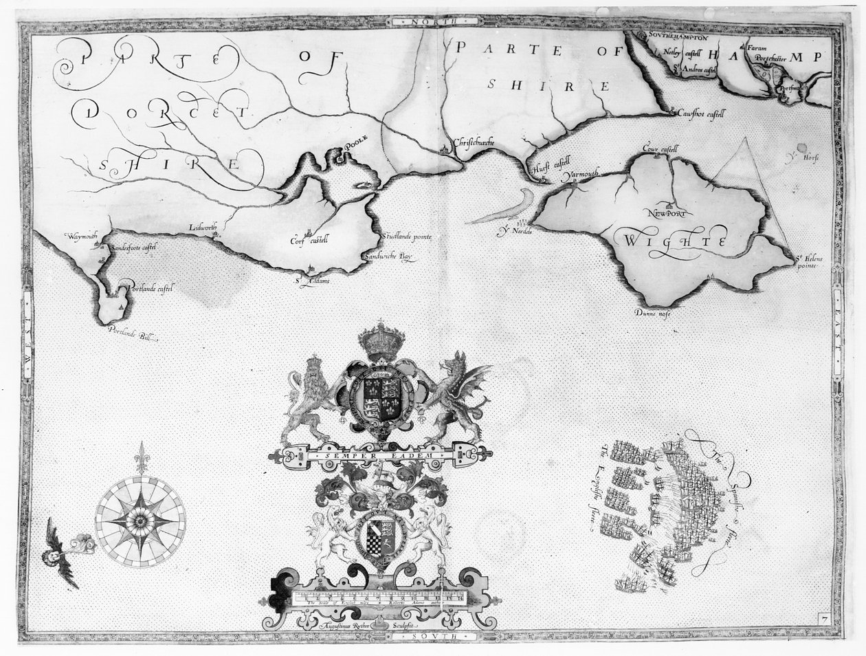Kart nr. 7 som viser ruten til Armada-flåten, gravert av Augustine Ryther, 1588 av Robert Adams