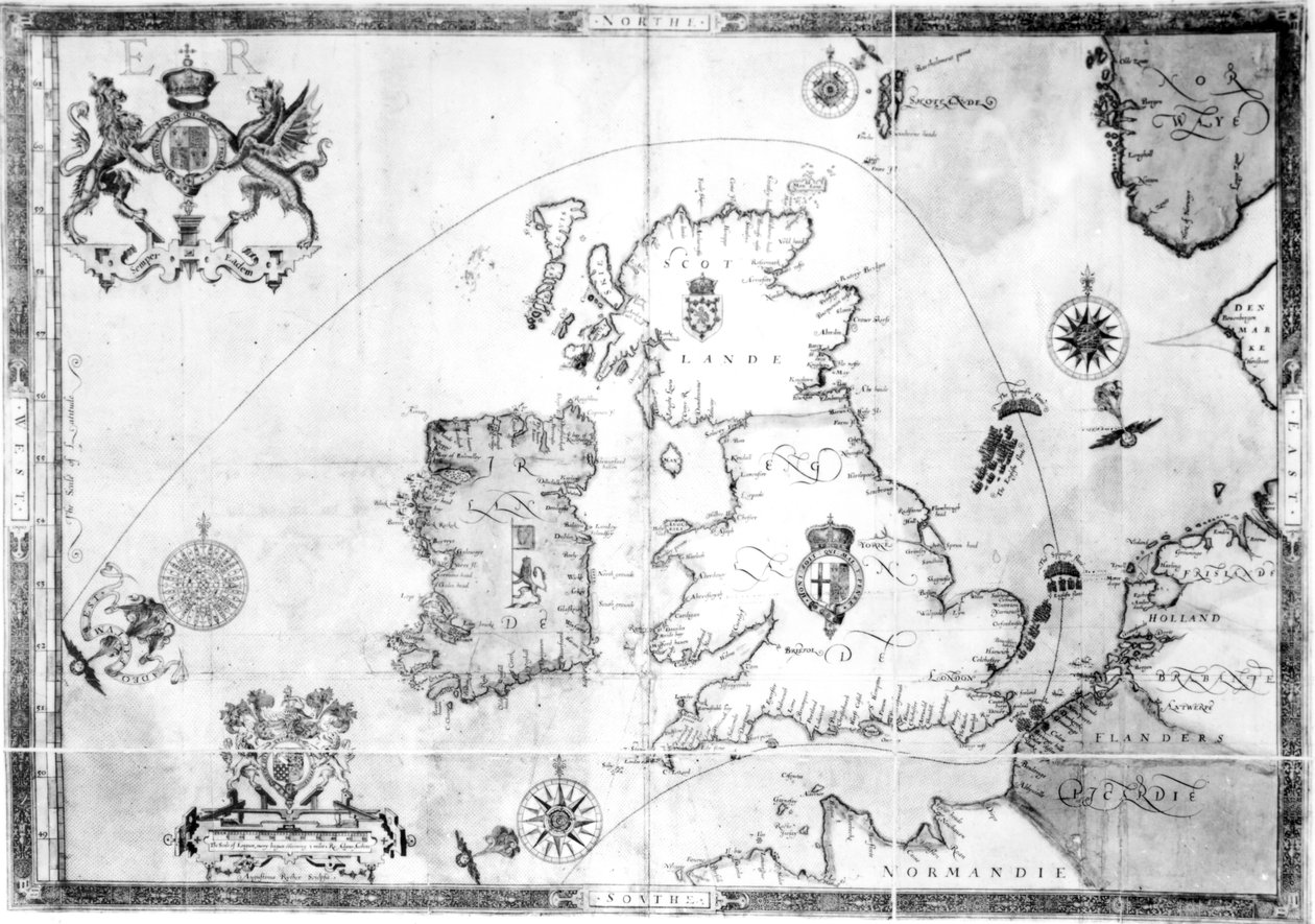 Kart som viser ruten til Armada-flåten, gravert av Augustine Ryther, 1588 av Robert Adams