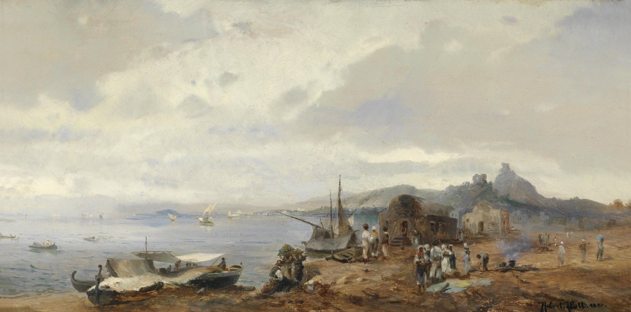 Fiskere på et sør -italiensk kystlandskap av Robert Alott