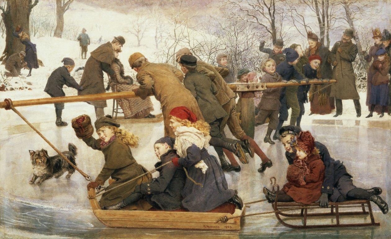 En Merry-Go-Round på isen, 1888 av Robert Barnes