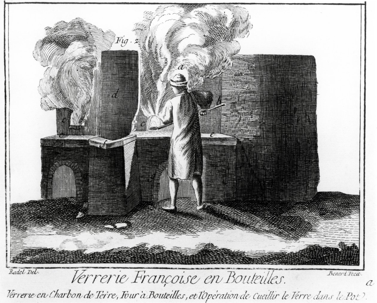 Glassverksted, fra Encyclopedia av Denis Diderot (1713-84) av Robert Benard