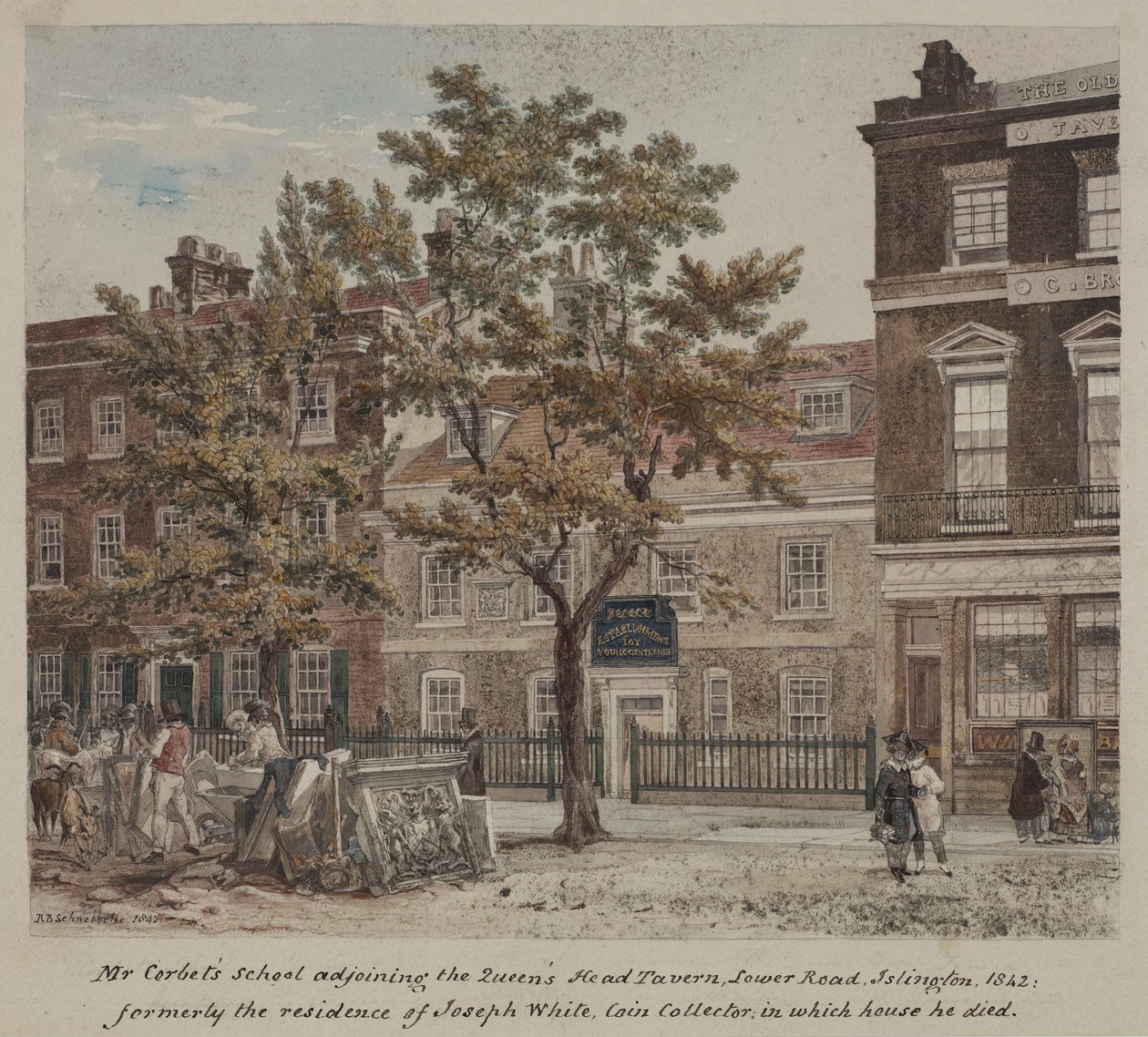 Mr Corbets School, Lower Road (Essex Road) Islington, 1842 av Robert Blemell Schnebbelie