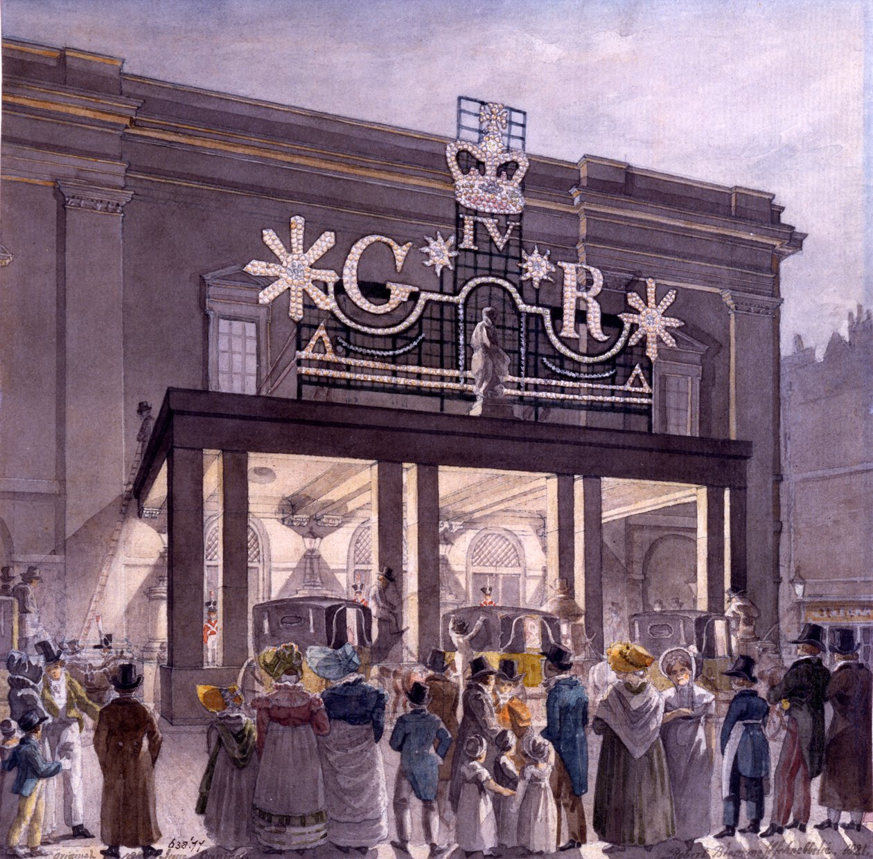 Utenfor Theatre Royal, Drury Lane, 1821 av Robert Blemell Schnebbelie