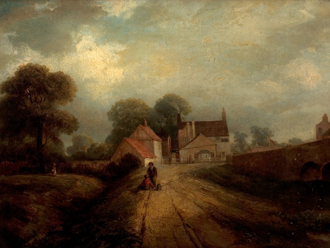 Utsikt over Old Trent Bridge Inn, West Bridgford, Nottingham, 1850 av Robert Bradley