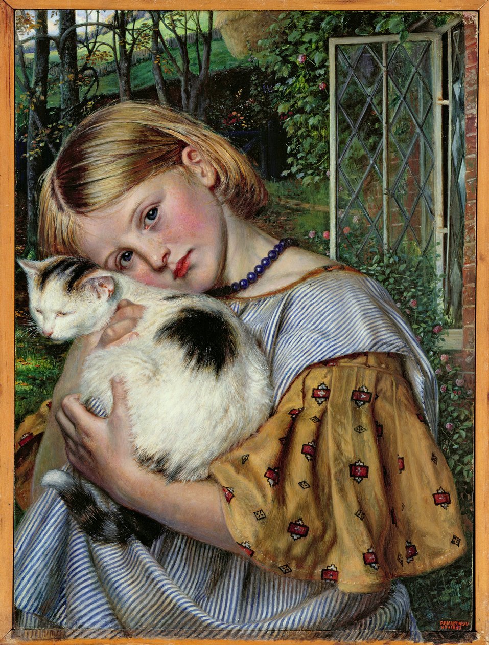 En jente med en katt, 1860 (panel) av Robert Braithwaite Martineau