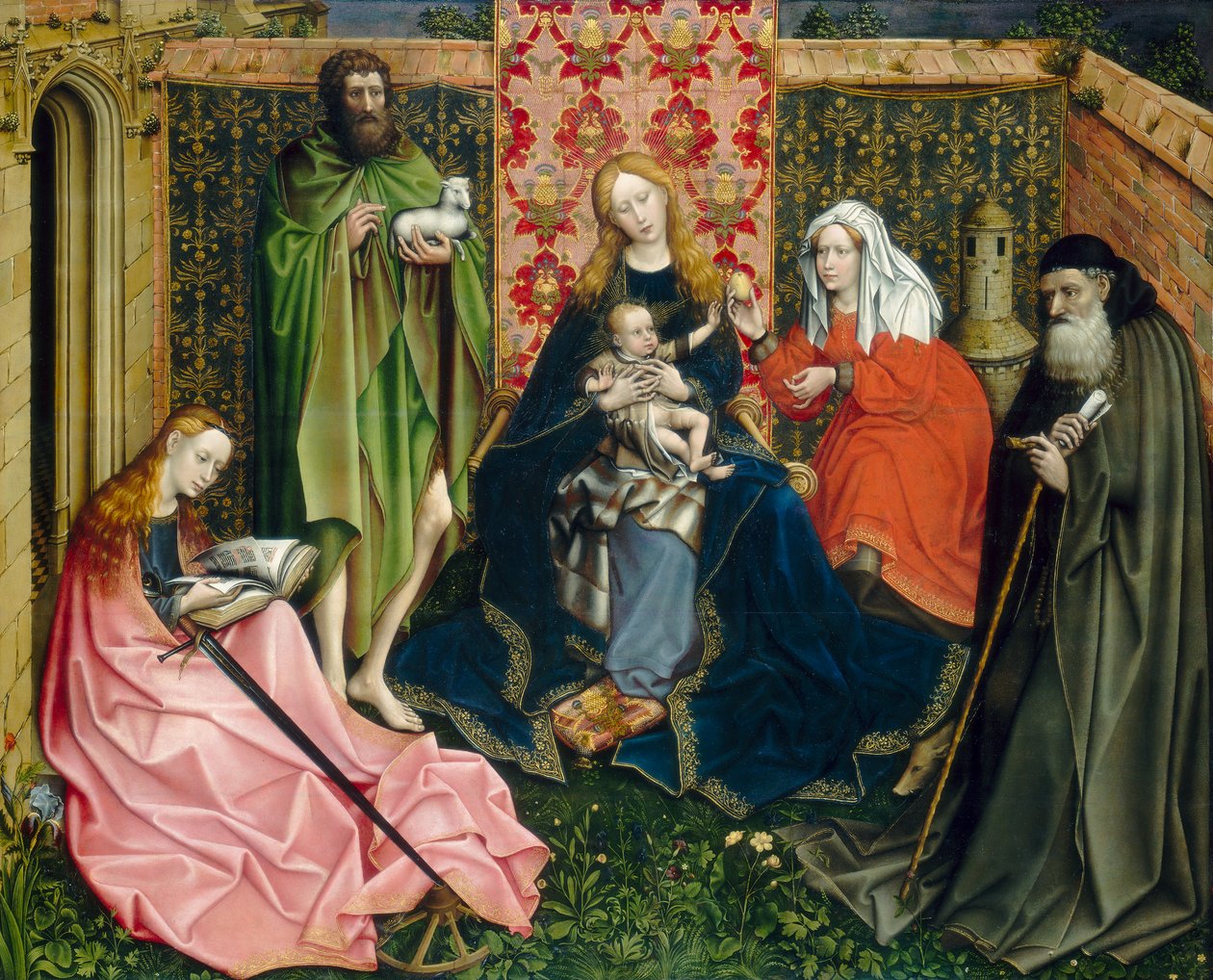 Madonna og barn med hellige i den lukkede hagen av Robert Campin
