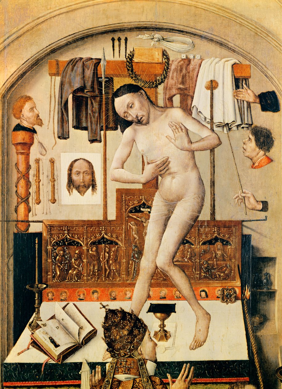 Messen til St. Gregor den store detalj av alteroljen på panel av Robert Campin