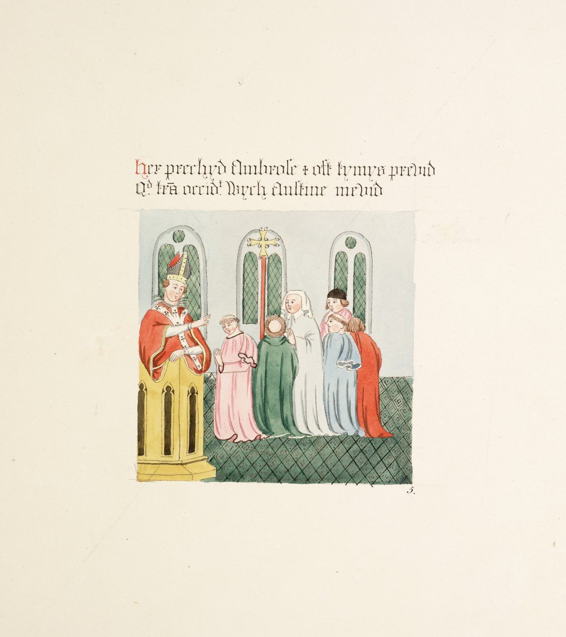 Ms. New Coll 380, f14r. Antikvitetene til Cathedral Church of Saint Mary, Carlisle, tegnet av Robert Carlile, 1795 (penn og blekk og wc på papir) av Robert Carlile